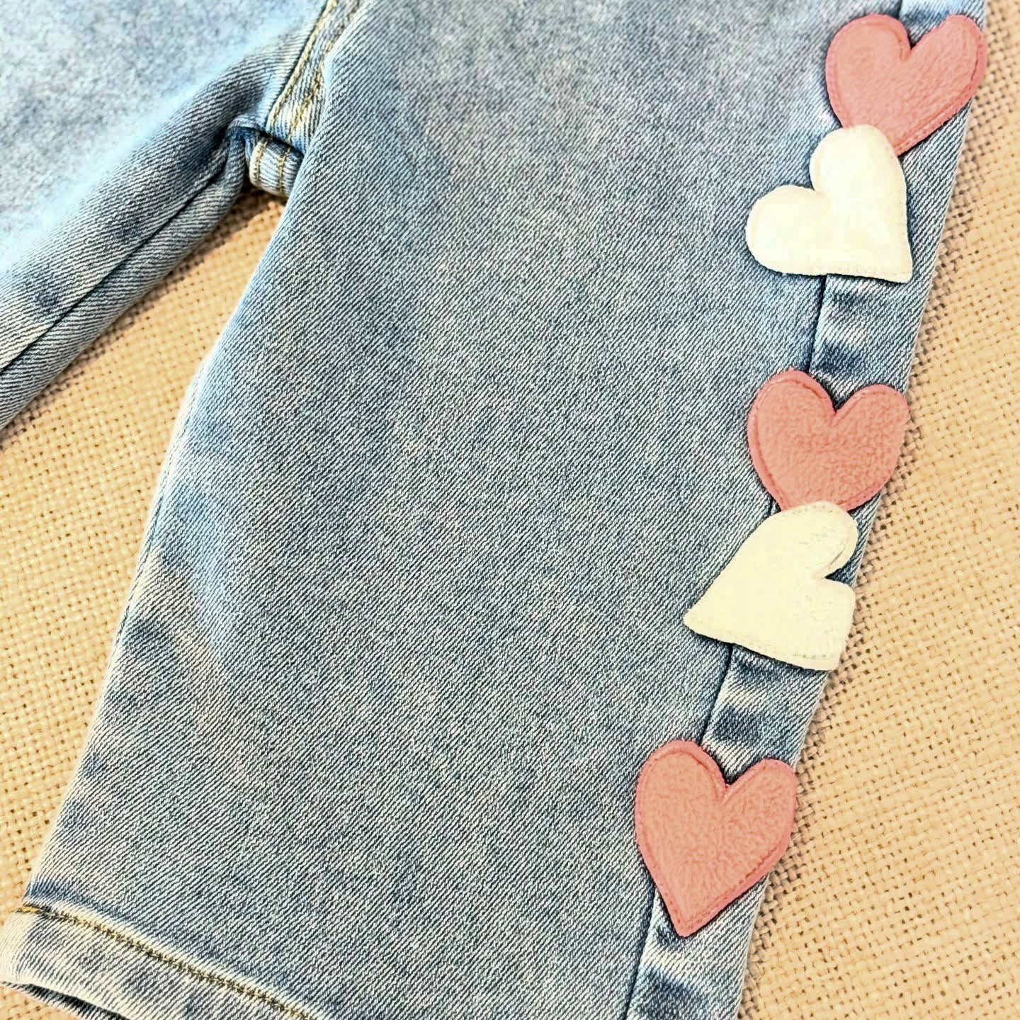 Girl's Denim Jeans - Hearts Applique