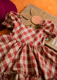 Load image into Gallery viewer, Handmade Puff Sleeve Twirl Dress - Brown Plaid
