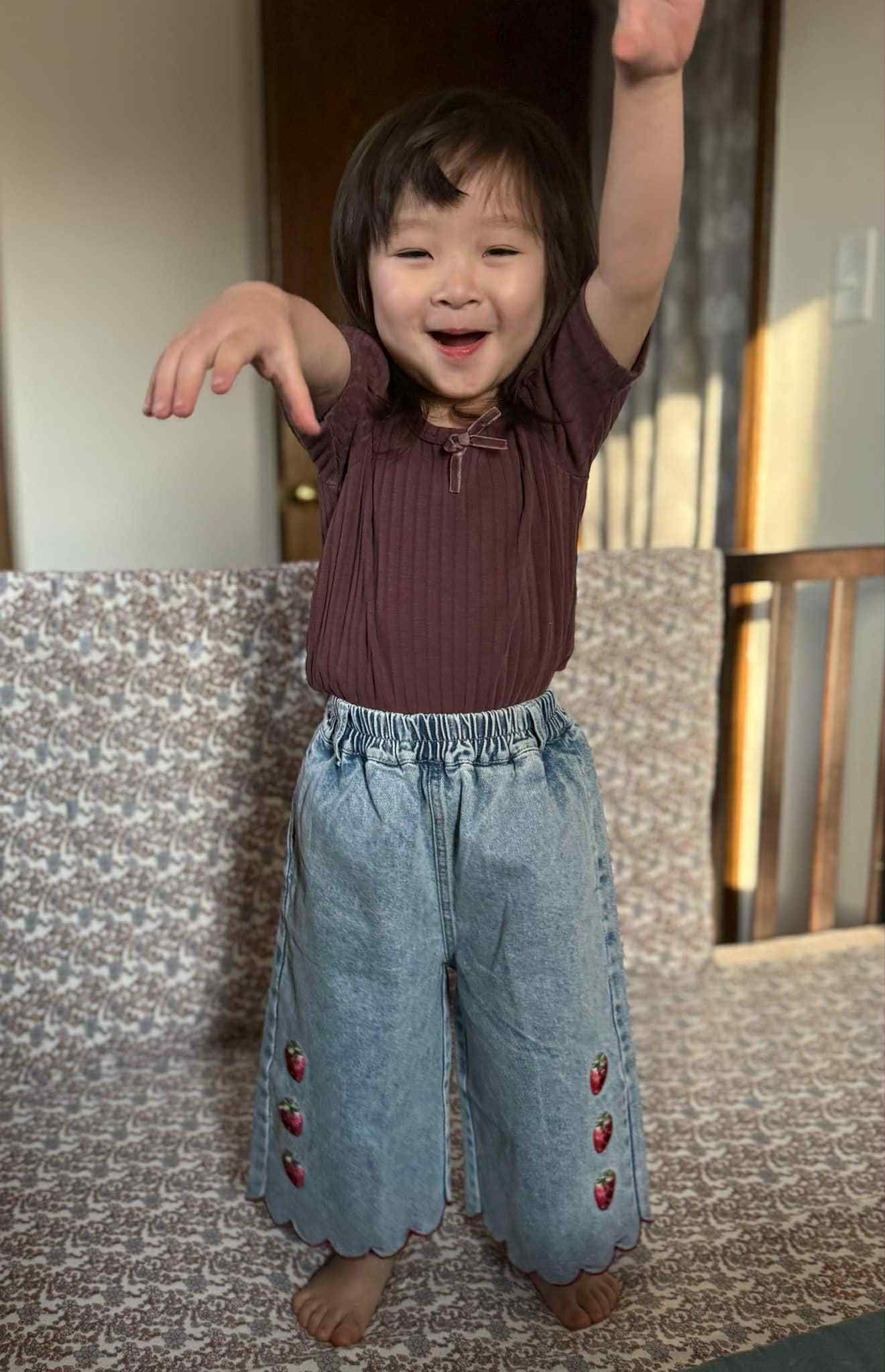 Denim Jeans - Embroidered Strawberry