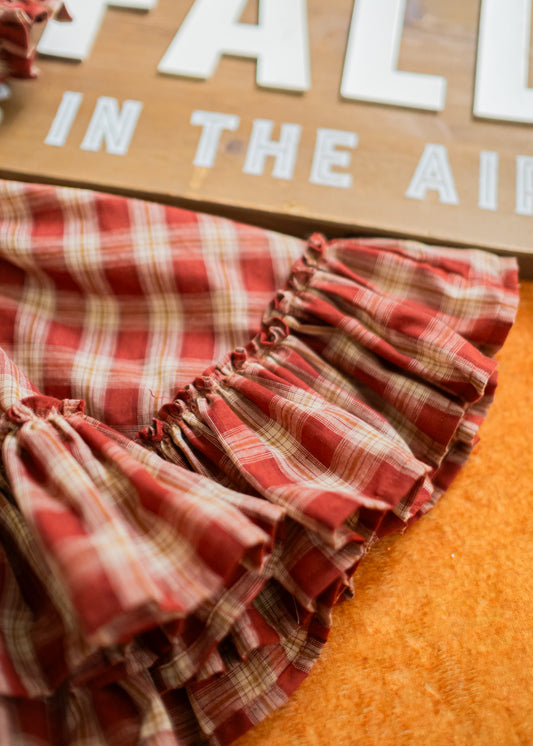 Handmade Puff Sleeve Twirl Dress - Brown Plaid