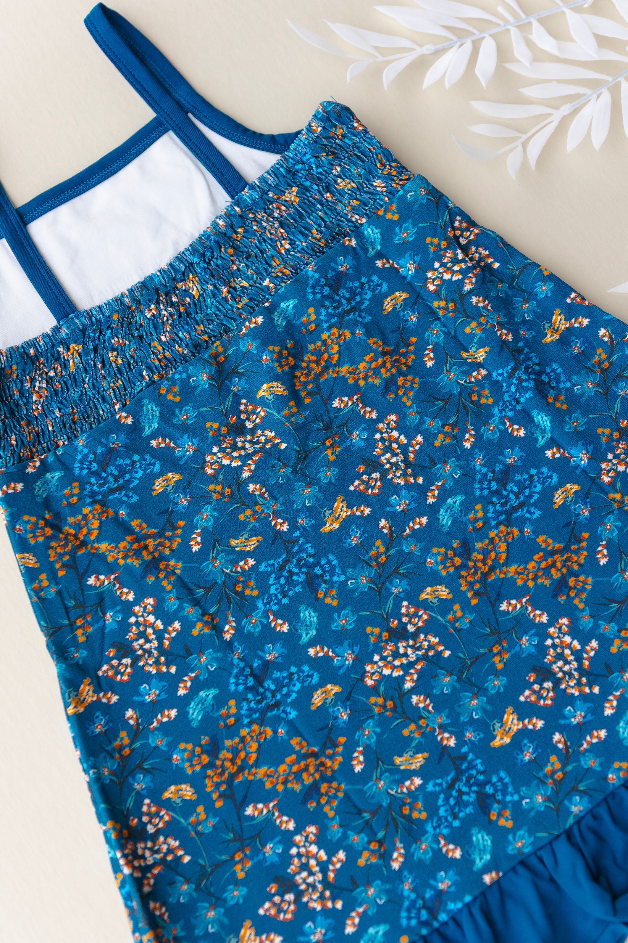 Skinny Strap Lounge Dress In Midnight Meadow Floral Print