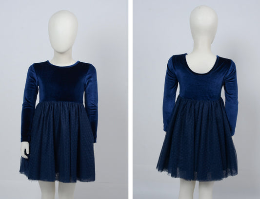 PRE-ORDER Long Sleeve Velvet Dot Tulle Dress