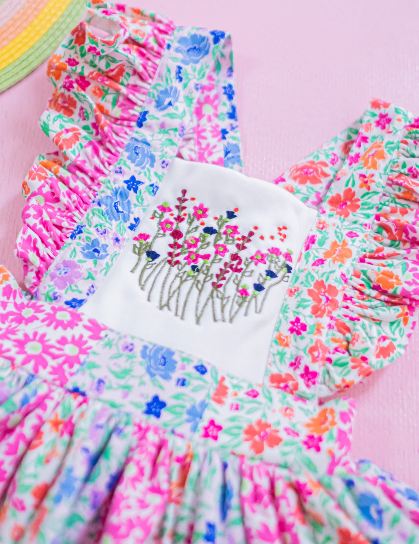 Floral Garden Patch Embroidered Pinafore Dress