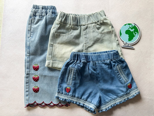 Strawberry Smocked Embroidery Summer Short