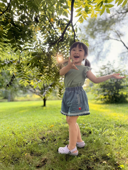 Strawberry Smocked Embroidery Summer Short