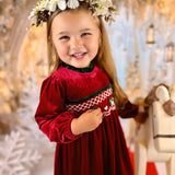 Red velvet and Plaid Dress - Hand smocked Wreath