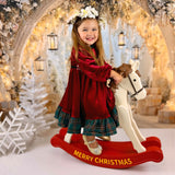 Red velvet and Plaid Dress - Hand smocked Wreath