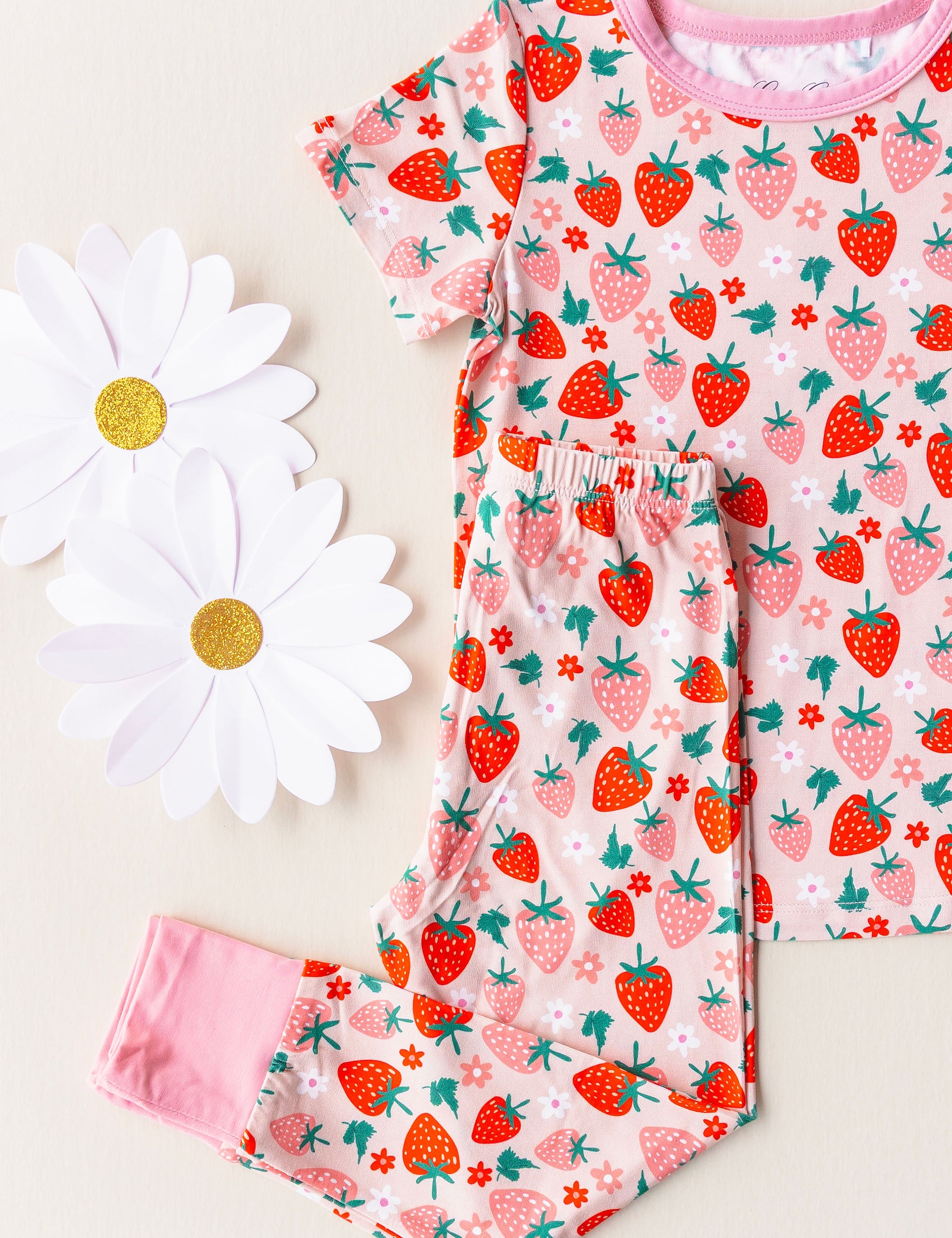 Short Sleeve Pajama Set- Bamboo Strawberry