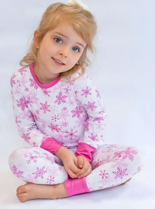 Holiday Pjs Set- Pink Snowflakes