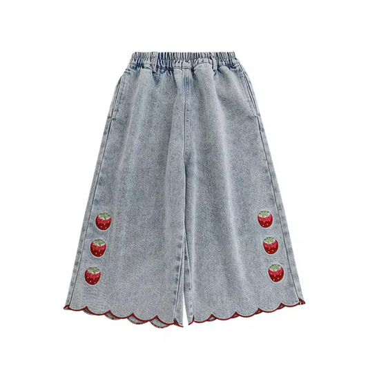 Denim Jeans - Embroidered Strawberry