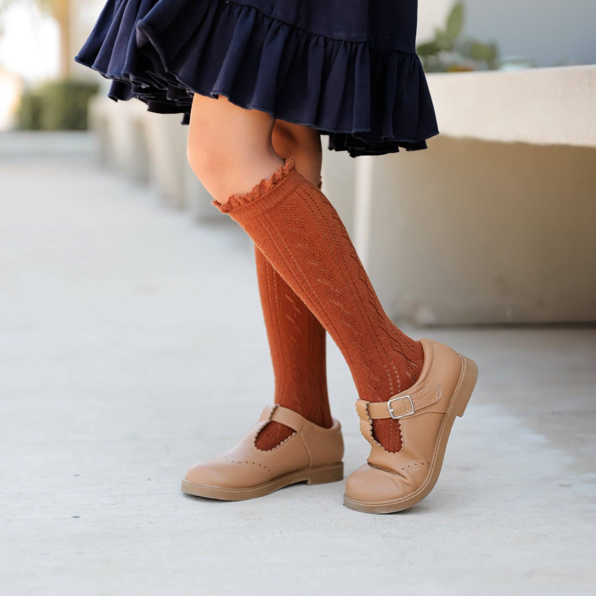 Little Stocking Co. - Sugar Almond Fancy Lace Top Knee High Socks