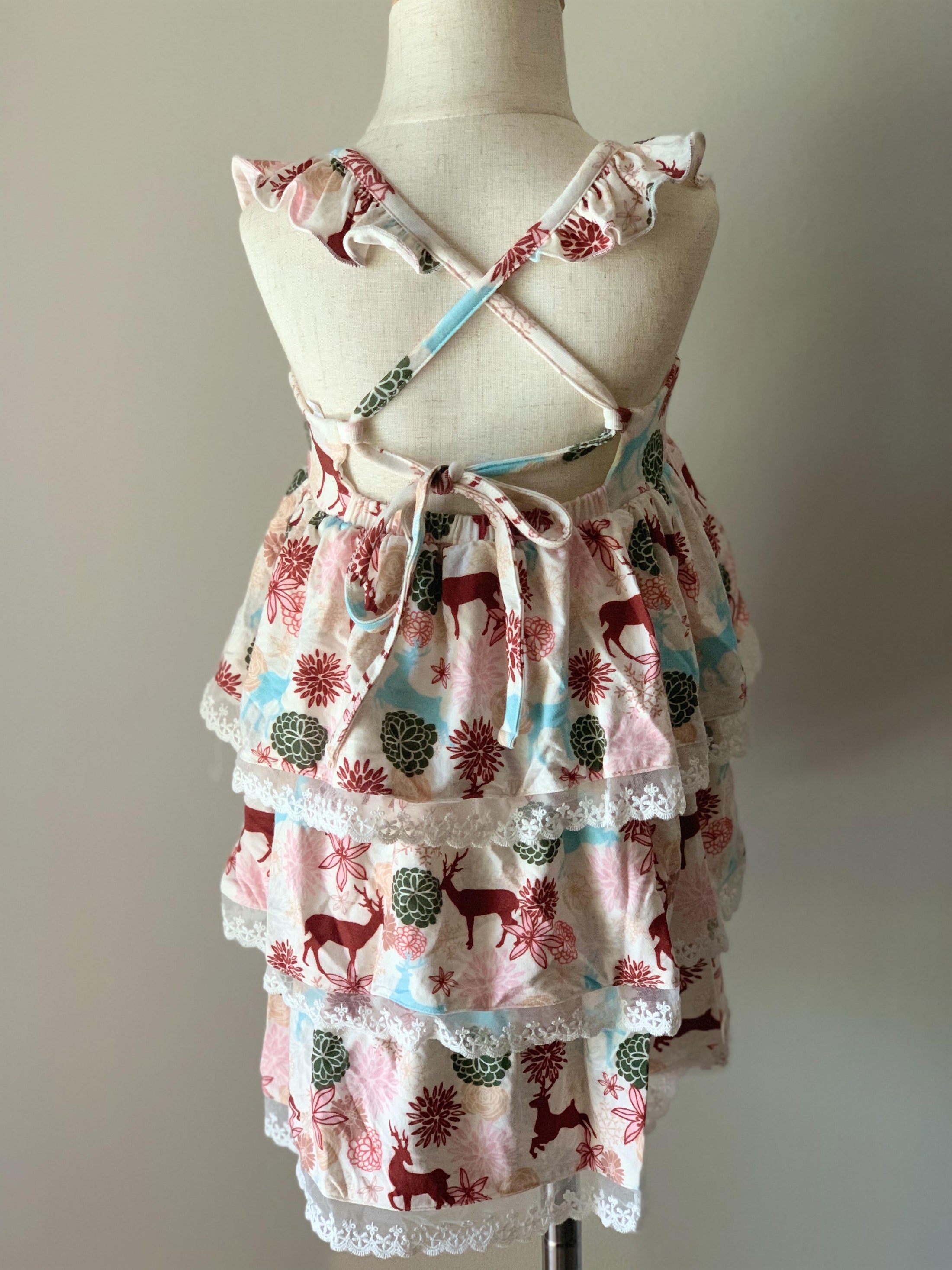 Ruffle Strap Layered Dress In Deer Floral Print